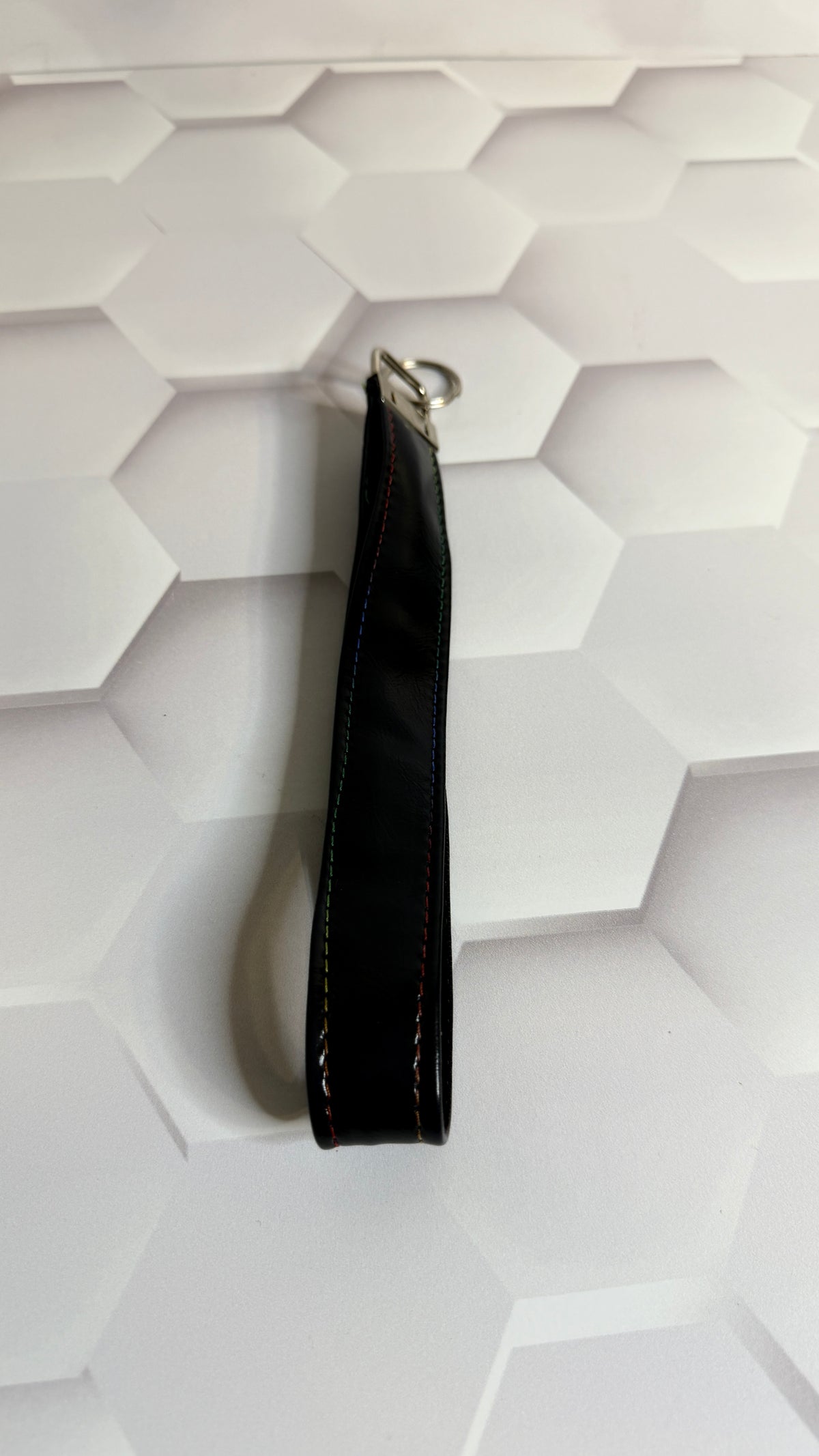 Black Faux Leather Keychain Wristlet | Handmade Minimalist Wrist Strap Key Fob