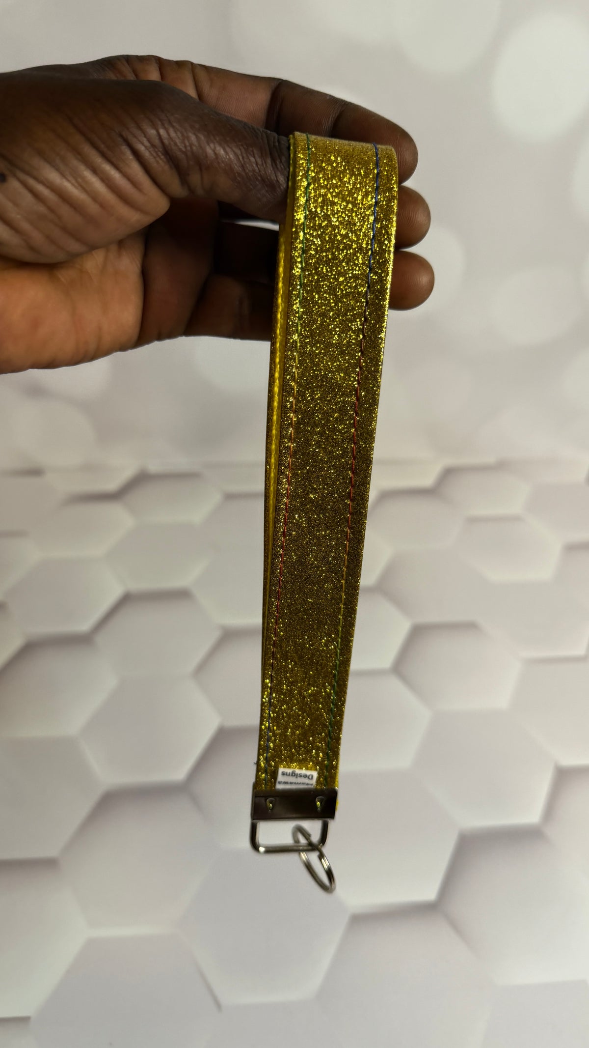 Gold Glitter Faux Leather Keychain Wristlet | Handmade Sparkle Wrist Strap Key Fob