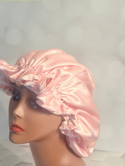Satin Bonnet - White & Pink Floral Print