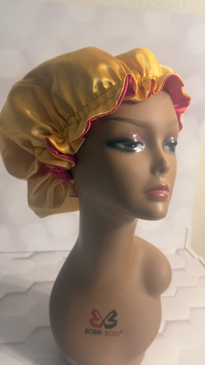 Two-Tone Satin Bonnet - Hot Pink & Gold
