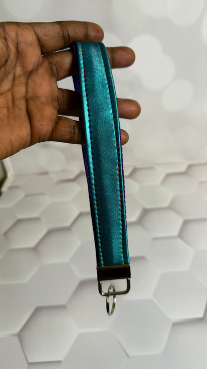Teal Metallic Faux Leather Keychain Wristlet | Handmade Wrist Strap Key Fob