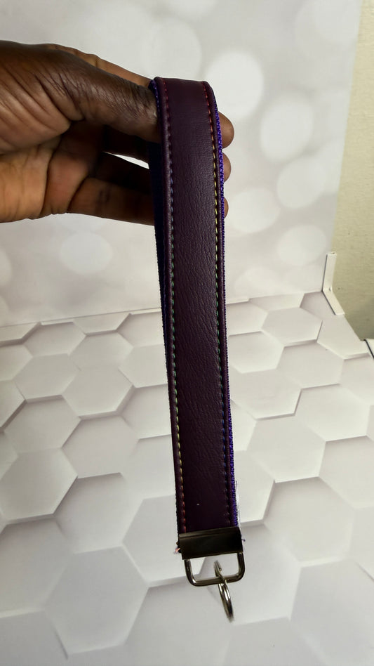 Handmade Eggplant Vegan Leather Keychain Wristlet | Purple Wrist Strap Key Fob