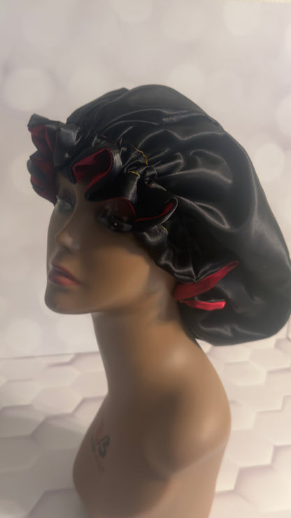 Two-Tone Satin Bonnet - Red & Black