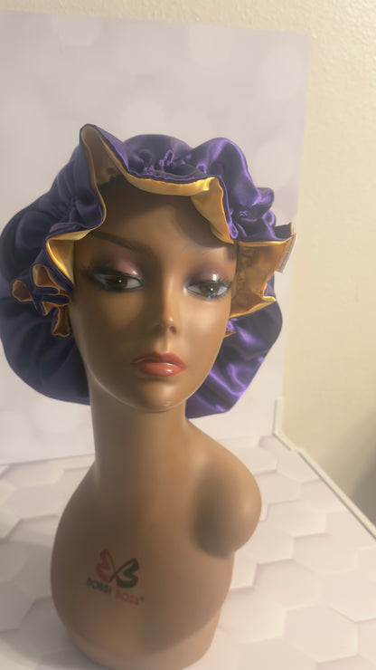 Two-Tone Satin Bonnet - Deep Purple & Gold