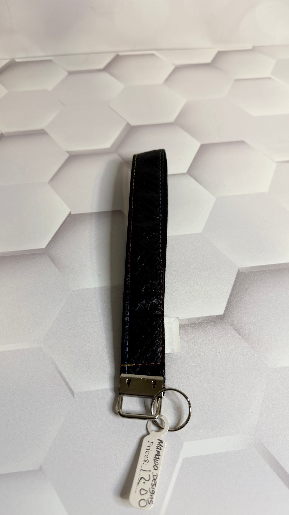 Black Snakeskin Faux Leather Keychain Wristlet | Handmade Wrist Strap Key Fob