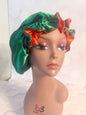 Two-Tone Satin Bonnet - Emerald Green & Orange