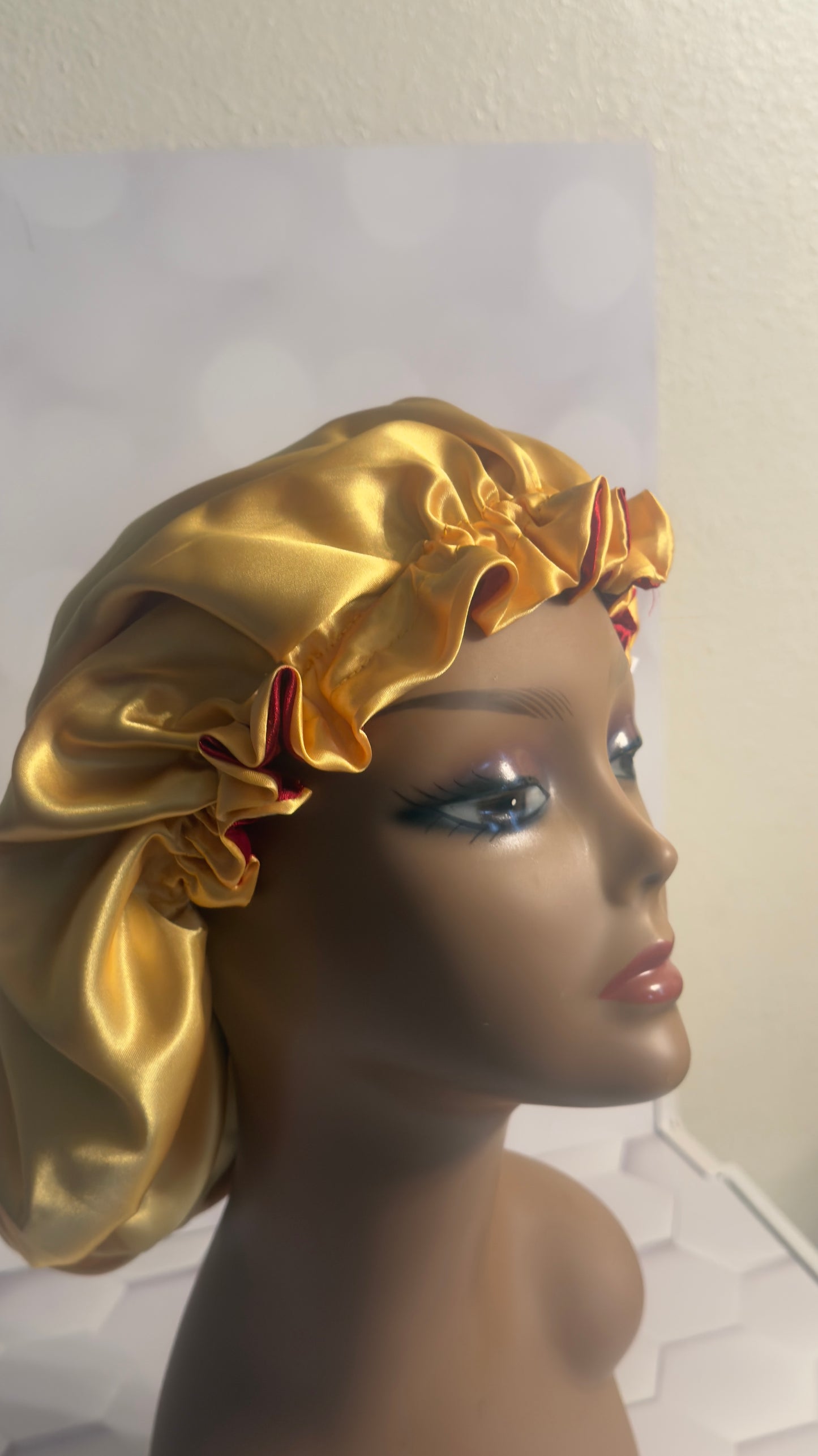 Two-Tone Satin Bonnet - Burgundy & Gold