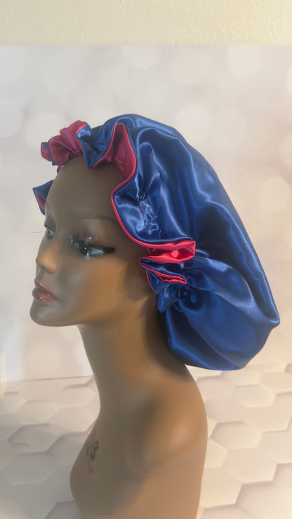 Two-Tone Satin Bonnet - Navy Blue & Burgundy