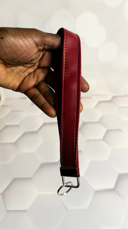 Red Faux Leather Keychain Wristlet | Handmade Wrist Strap Key Fob