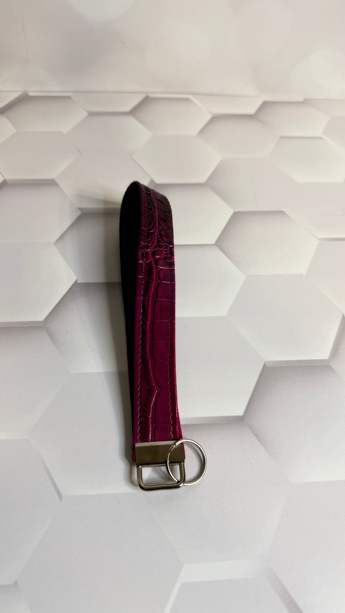 Hot Pink Croc Faux Leather Keychain Wristlet | Handmade Wrist Strap Key Fob