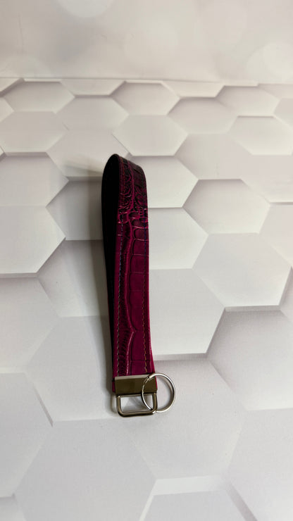 Hot Pink Croc Faux Leather Keychain Wristlet | Handmade Wrist Strap Key Fob