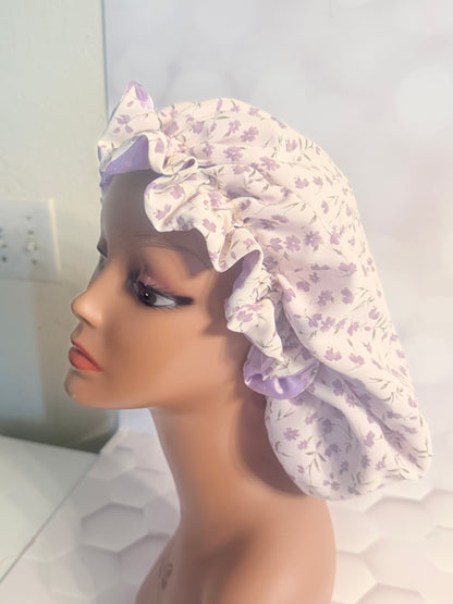 Satin Bonnet - Lavender & White Floral