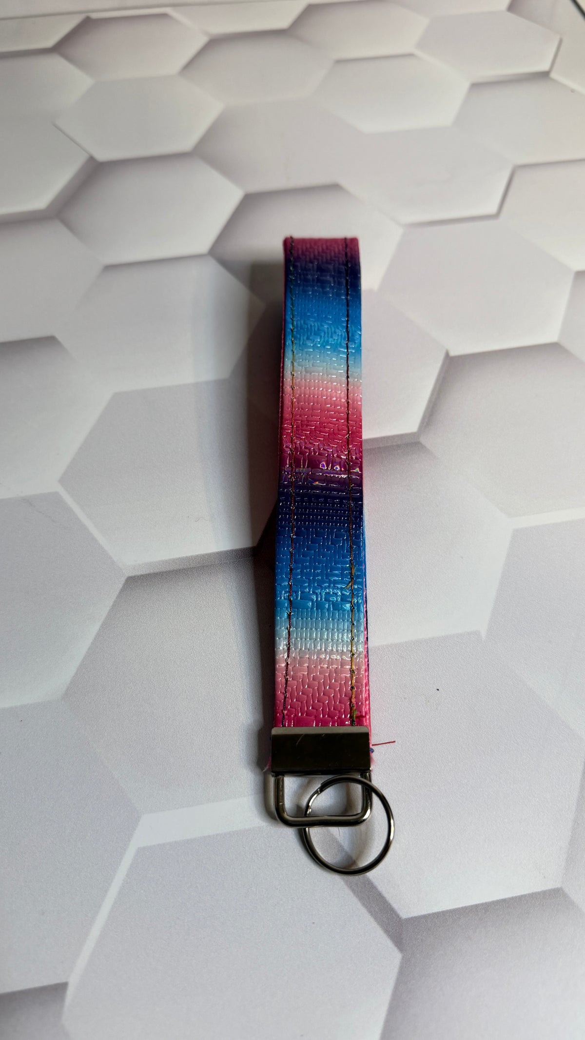 Pink & Blue Ombre Faux Leather Keychain Wristlet