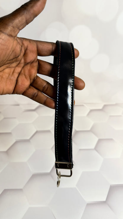 Black Faux Leather Keychain Wristlet | Handmade Minimalist Wrist Strap Key Fob