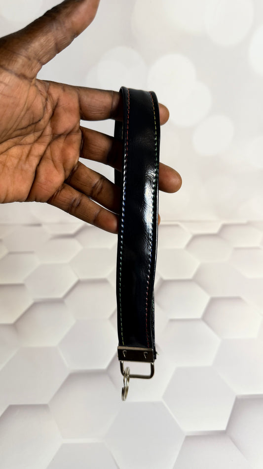 Black Faux Leather Keychain Wristlet | Handmade Minimalist Wrist Strap Key Fob