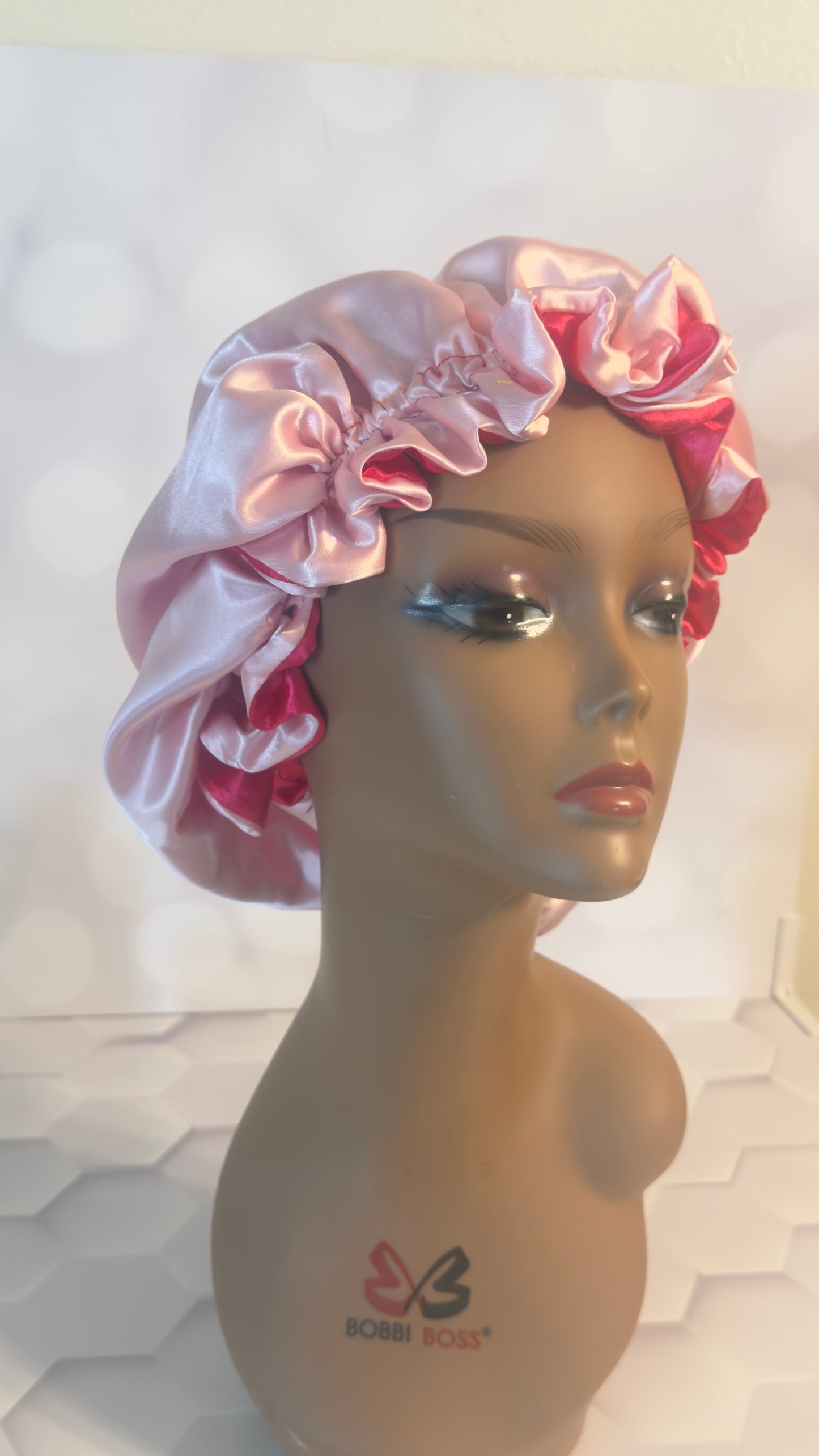 Two-Tone Satin Bonnet - Baby Pink & Hot Pink