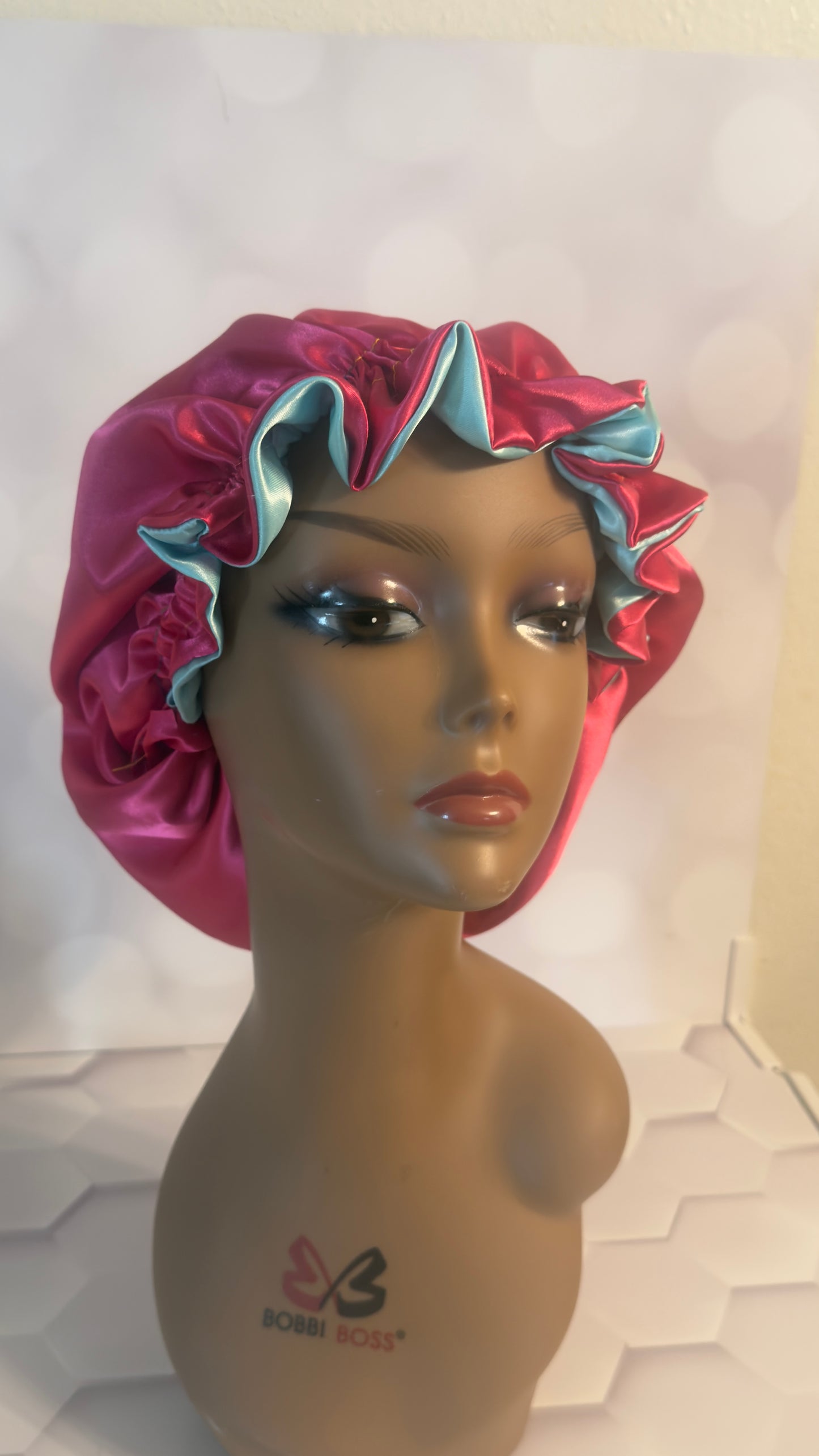 Two-Tone Satin Bonnet - Burgundy & Sage Green