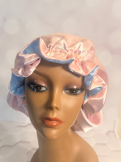 Two-Tone Satin Bonnet - Baby Blue & Baby Pink