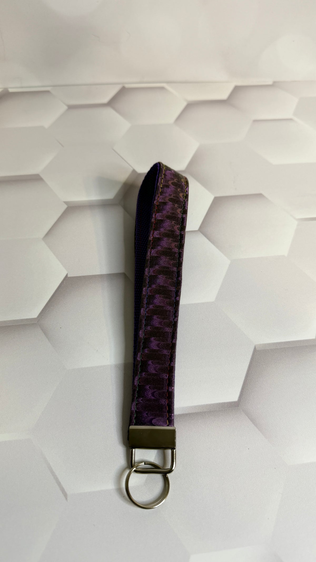 Purple Moon Phase Fabric Keychain Wristlet | Handmade Cotton Wrist Strap Key Fob