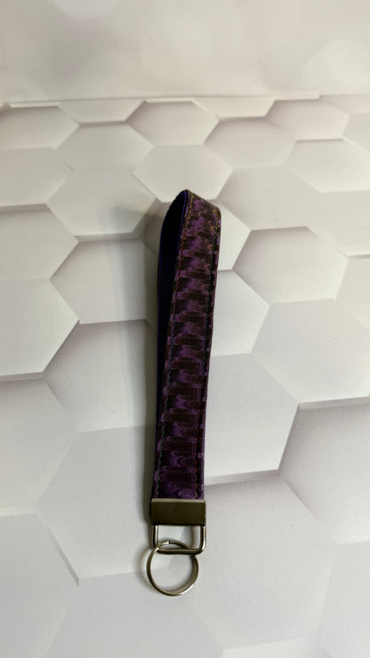 Purple Moon Phase Fabric Keychain Wristlet | Handmade Cotton Wrist Strap Key Fob