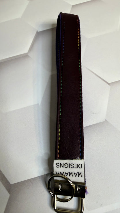 Handmade Eggplant Vegan Leather Keychain Wristlet | Purple Wrist Strap Key Fob