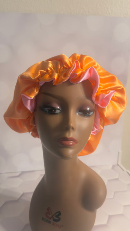 Two-Tone Satin Bonnet - Rose Pink & Copper