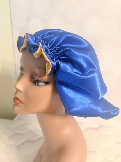 Two-Tone Satin Bonnet - Royal Blue & Gold