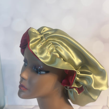 Two-Tone Satin Bonnet - Olive Green & Burgundy