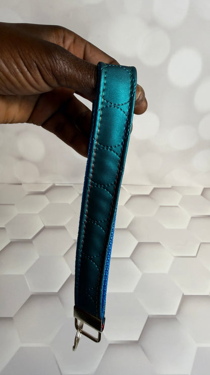 Teal Quilted Faux Leather Keychain Wristlet | Handmade Wrist Strap Key Fob