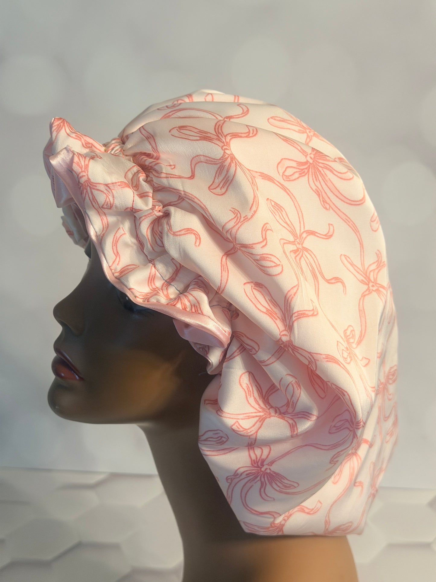 Satin Bonnet - White & Pink Floral Print