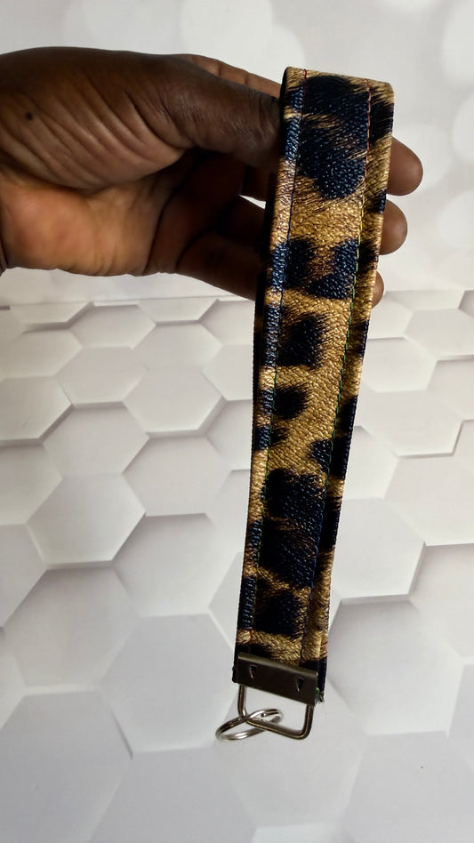 Leopard Print Faux Leather Keychain Wristlet | Handmade Animal Print Wrist Strap Key Fob