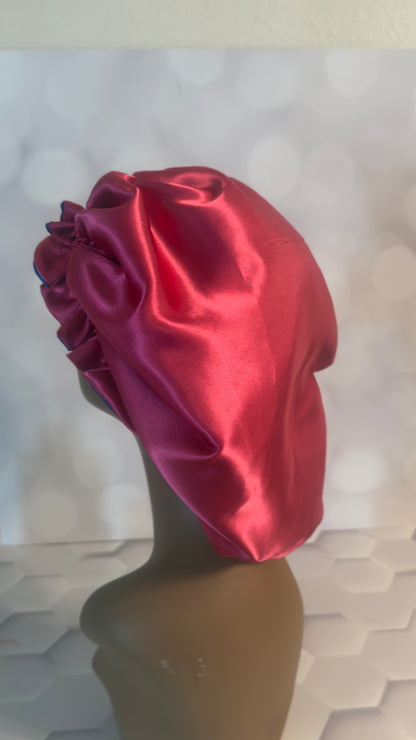 Two-Tone Satin Bonnet - Navy Blue & Burgundy