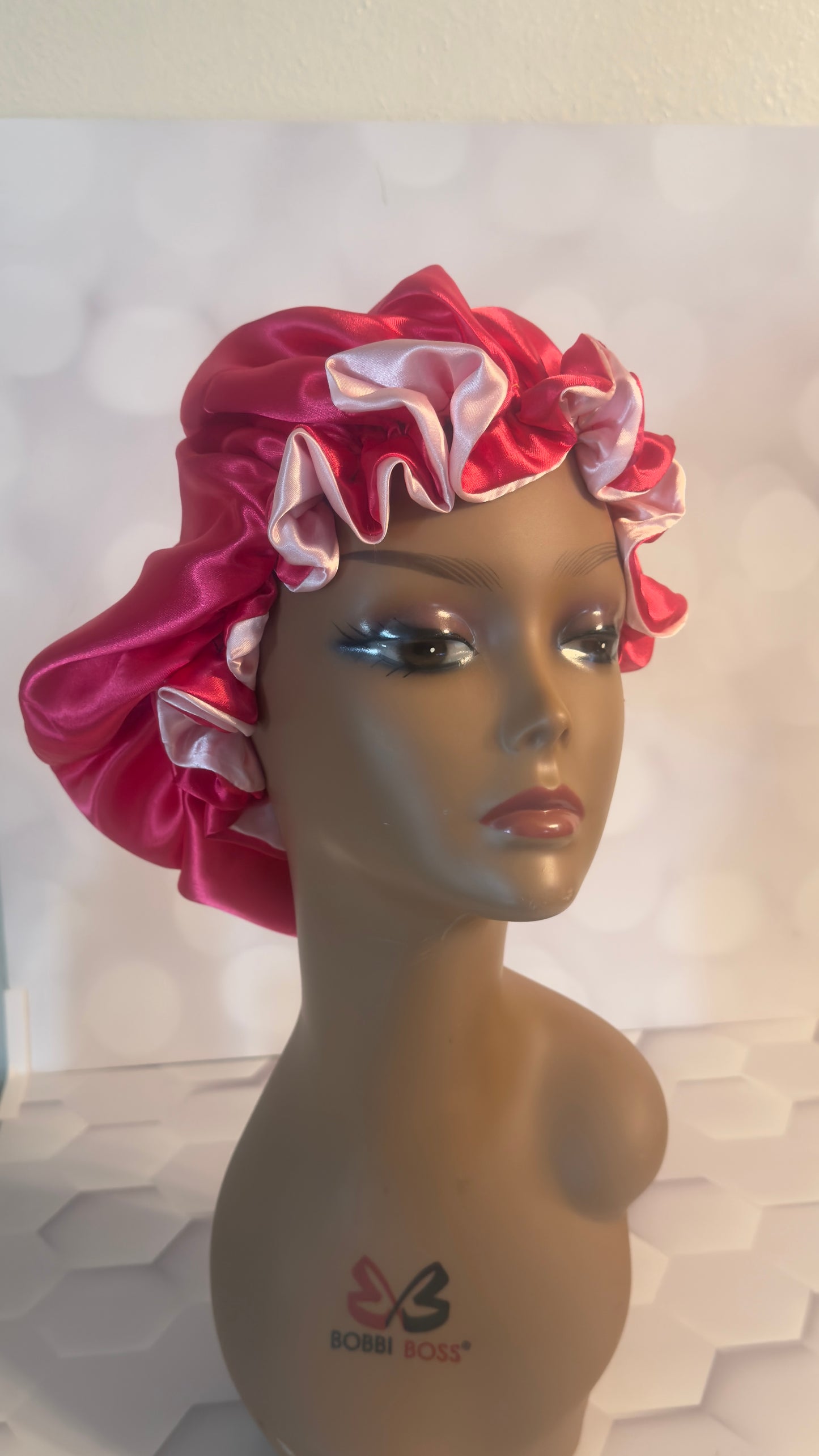 Two-Tone Satin Bonnet - Baby Pink & Hot Pink
