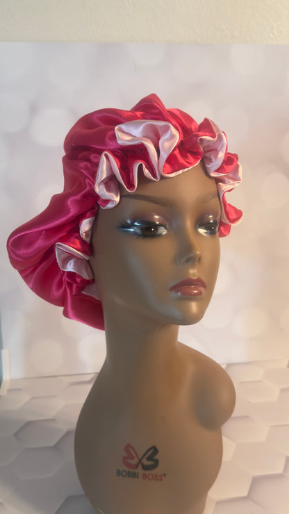 Two-Tone Satin Bonnet - Baby Pink & Hot Pink