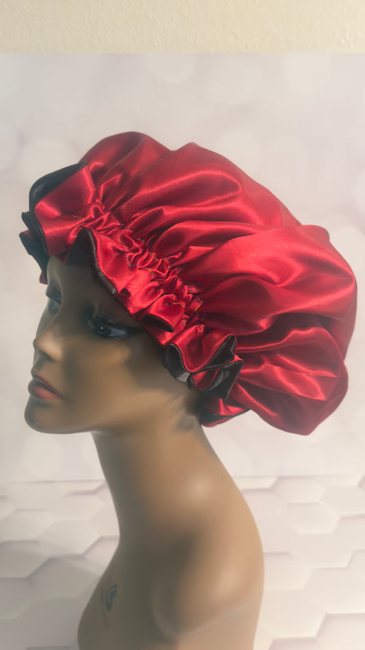 Two-Tone Satin Bonnet - Red & Black
