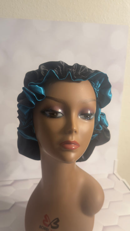 Satin Bonnet - Deep Teal/ Black