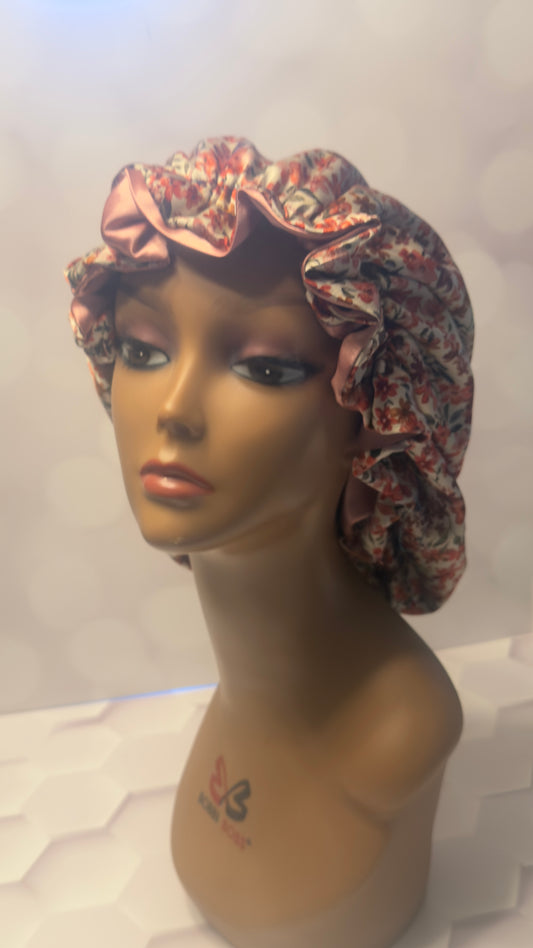 Satin Bonnet - Mauve & Rose Gold Floral