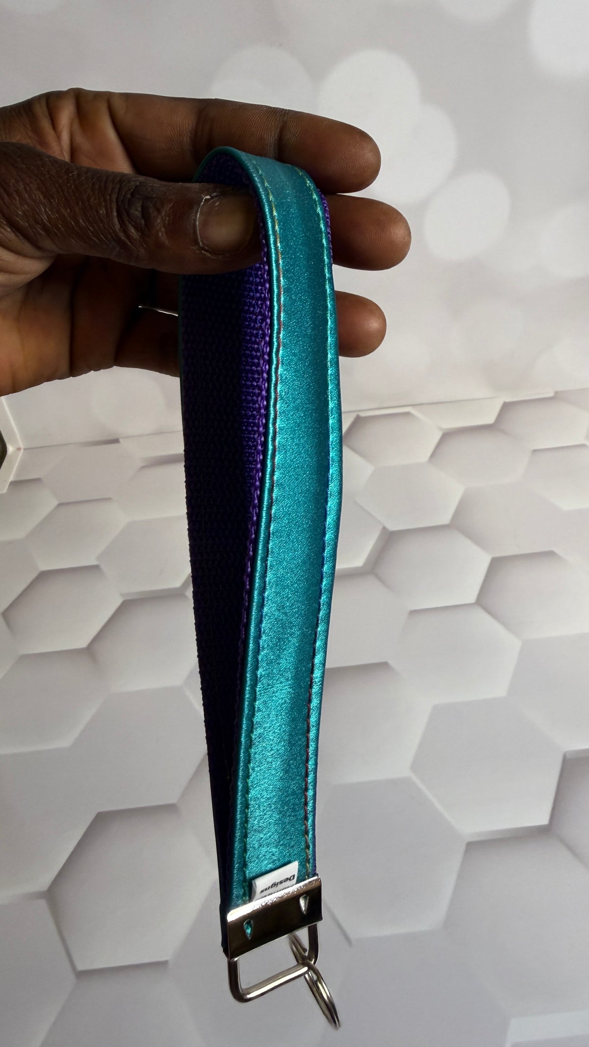 Teal Metallic Faux Leather Keychain Wristlet | Handmade Wrist Strap Key Fob