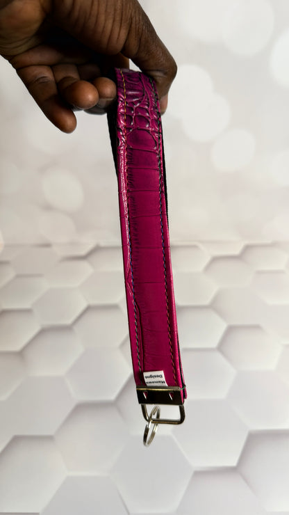 Hot Pink Croc Faux Leather Keychain Wristlet | Handmade Wrist Strap Key Fob