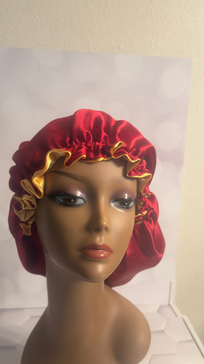 Two-Tone Satin Bonnet - Burgundy & Gold