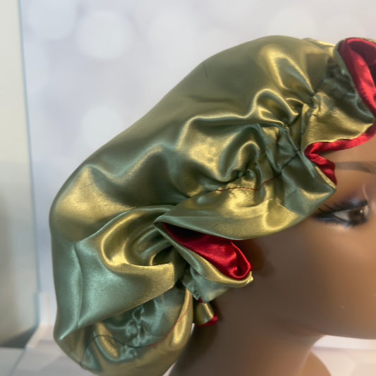 Two-Tone Satin Bonnet - Olive Green & Burgundy