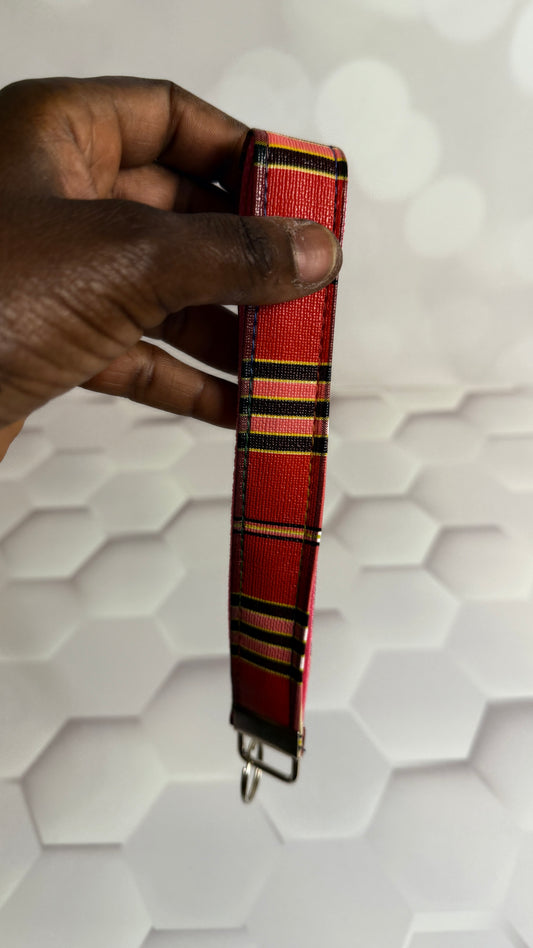 Red Plaid Fabric Keychain Wristlet | Handmade Tartan Wrist Strap Key Fob