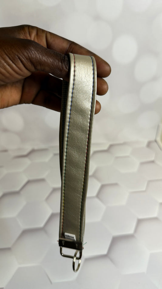 Silver Faux Leather Keychain Wristlet | Handmade Minimalist Wrist Strap Key Fob