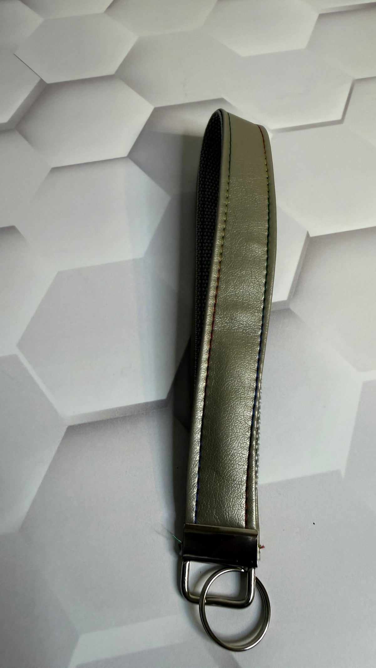 Silver Faux Leather Keychain Wristlet | Handmade Minimalist Wrist Strap Key Fob