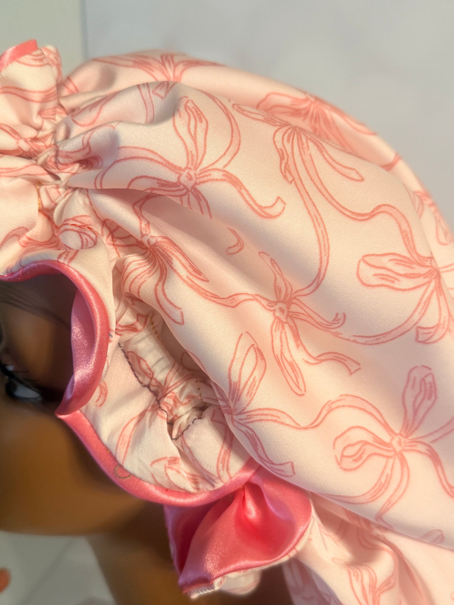 Pink Bow Satin Bonnet – Soft, Stylish & Protective