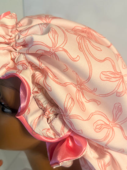 Pink Bow Satin Bonnet – Soft, Stylish & Protective