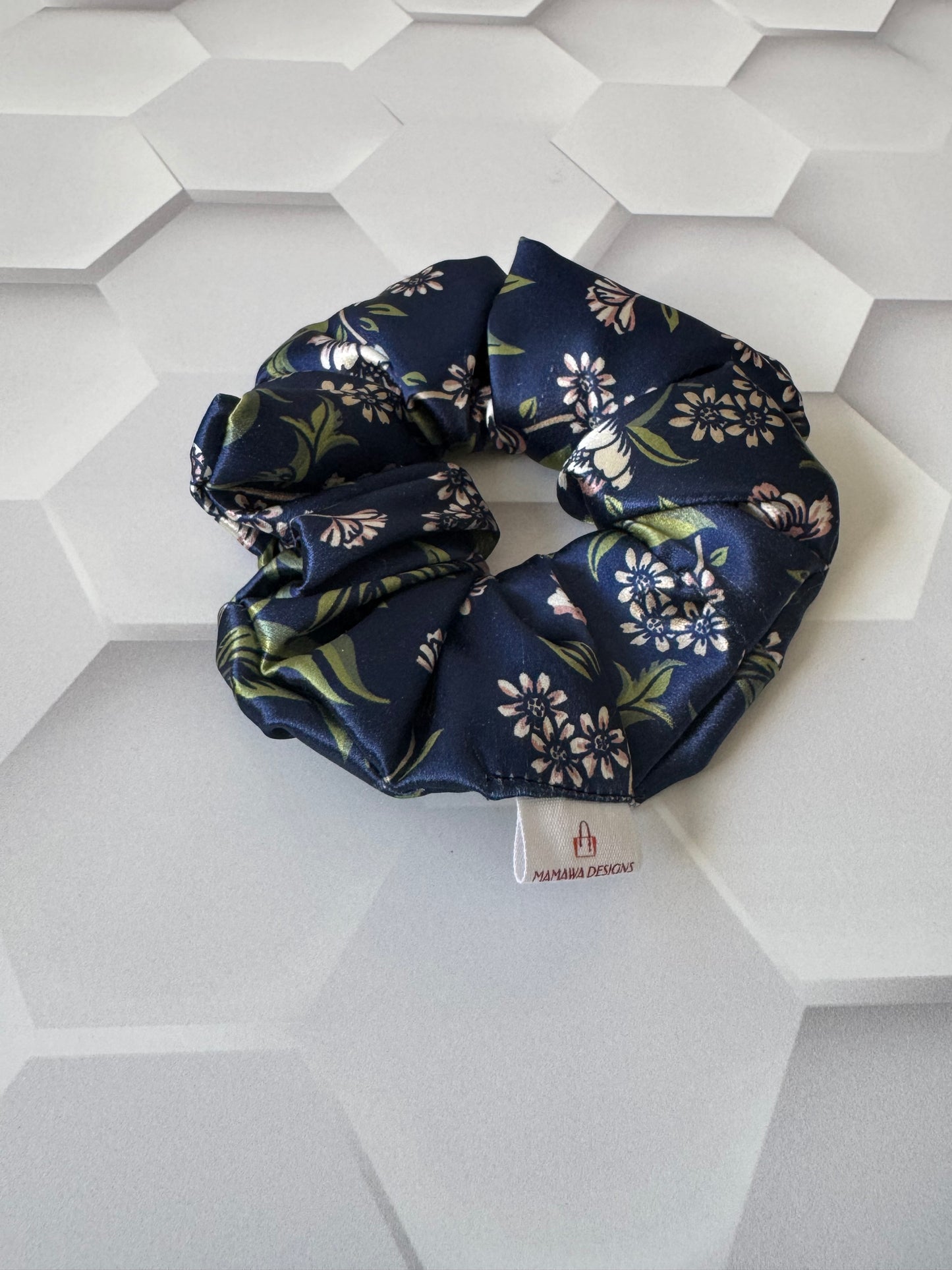 BLUE FLORAL SILkY SCRUNCHIE