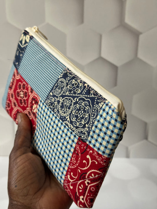 Blue Patchwork Pencil Case