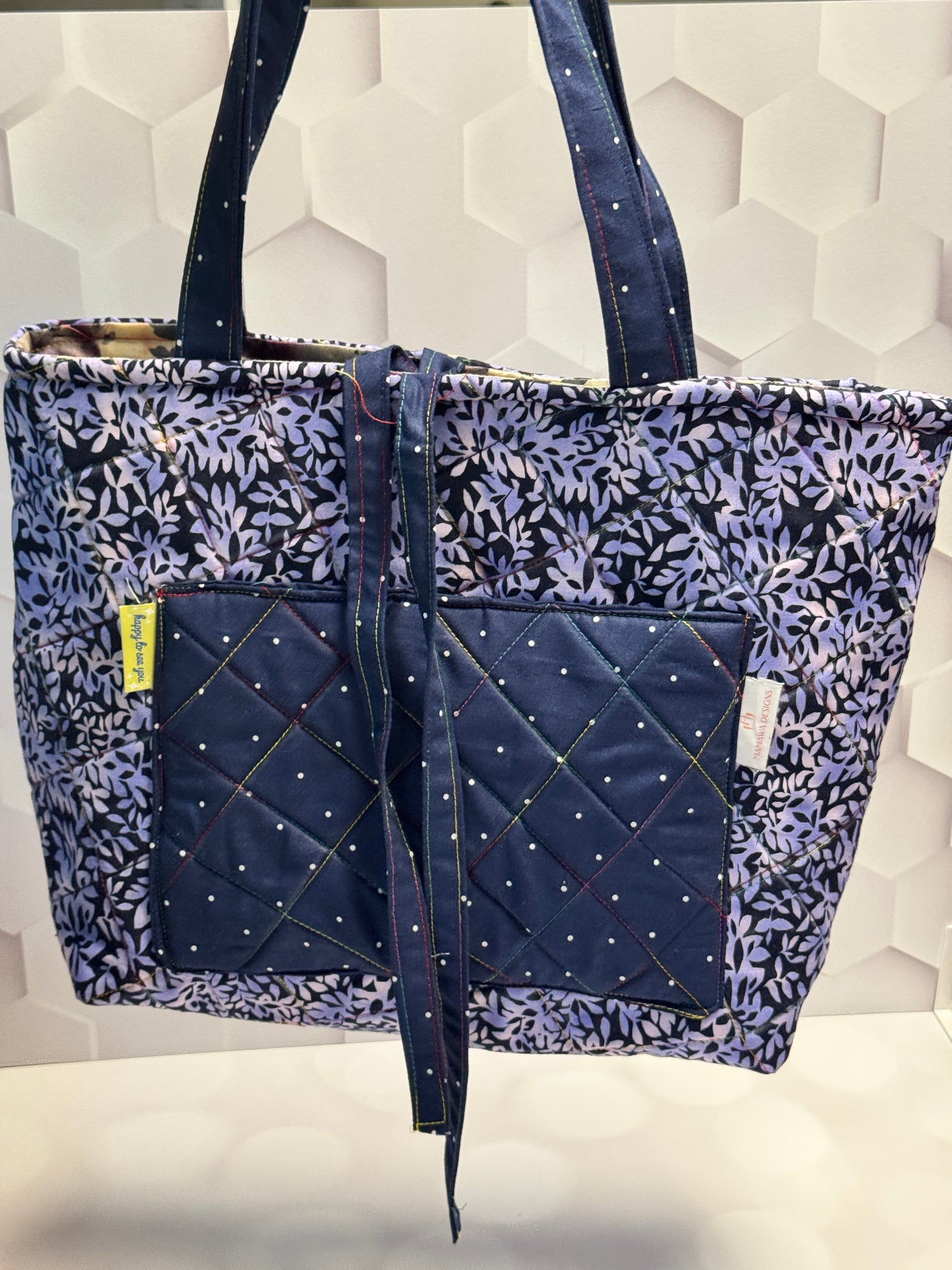 Blue Quilted Tote Bag