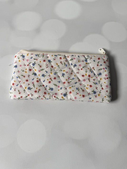 White  Floral Pencil Case